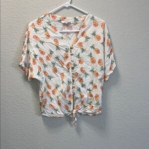 Pineapple Print Tie-Front Top